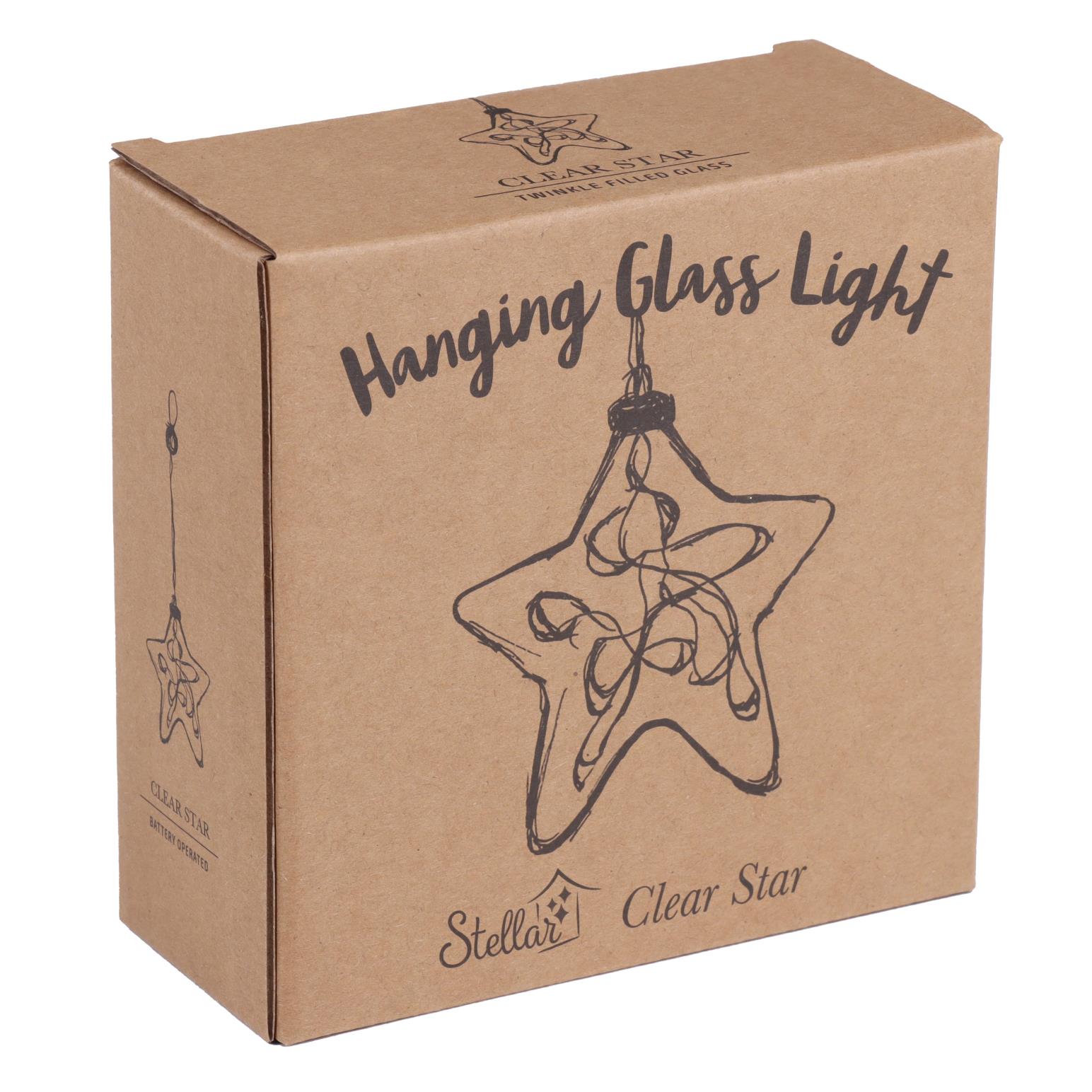 Stellar Haus Clear Star Hanging Glass Light Silver White 12cm